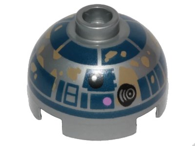 LEGO onderdeel Brick, Round 2 x 2 Dome Top with Small Lavender Dots and Dark Blue with Dark Tan Dirt Stains Pattern (R2-D2) (553pb042)