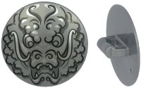 LEGO onderdeel Minifigure, Shield Circular Convex Face with Black and Silver Ninjago Dragon Head Pattern 75902pb16