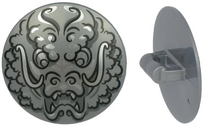 LEGO onderdeel Minifigure, Shield Circular Convex Face with Black and Silver Ninjago Dragon Head Pattern (75902pb16)