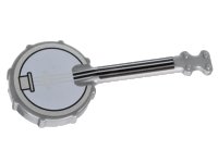 LEGO part Minifigure, Utensil Musical Instrument, Banjo with Black Neck, White Body, Silver Strings and Rim Pattern 80716pb01