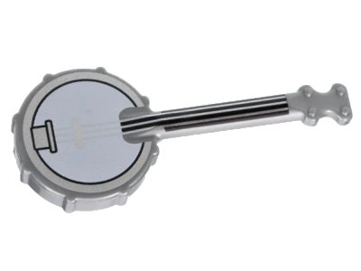 LEGO onderdeel Minifigure, Utensil Musical Instrument, Banjo with Black Neck, White Body, Silver Strings and Rim Pattern (80716pb01)