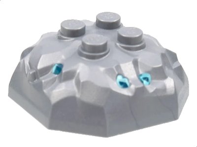 LEGO onderdeel Rock 4 x 4 Octagonal Boulder, Top with Molded Trans-Light Blue Crystals Pattern (87398pb01)