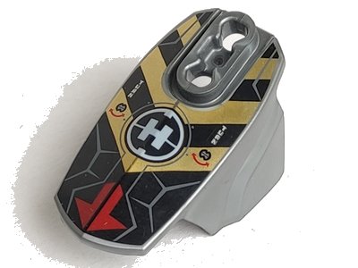 LEGO part Hero Factory Armor with Ball Joint Socket - Size 5 with Red Arrows, Black and Gold Chevrons, and Hero Factory Logo Pattern (90639pb021)