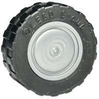 LEGO part Wheel 11mm D. x 6mm with Smooth Hubcap with Black Tire 17.5mm D. x 6mm with Shallow Staggered Treads - Band Around Center of Tread (93594 / 92409) 93594c02