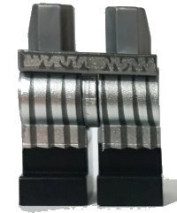 LEGO part Hips and Legs with Black Boots, Metallic Silver Belt and Stripes Pattern 970c00pb1276
