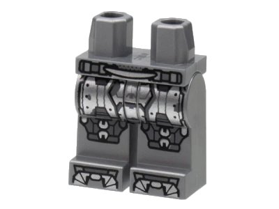 LEGO onderdeel Hips and Legs with Silver Armor Plates and Toes, Dark Bluish Gray Trim Pattern (970c00pb1385)