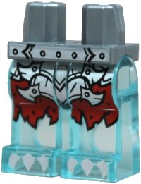 LEGO part Hips and Trans-Light Blue Legs with Red Tattered Shorts, Silver Armor Plates and Claws Pattern 970c15pb03