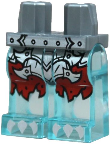 LEGO onderdeel Hips and Trans-Light Blue Legs with Red Tattered Shorts, Silver Armor Plates and Claws Pattern (970c15pb03)