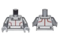 LEGO part Torso Silver Robot Panels with Red Lines and Black Rivets Pattern / Flat Silver Arms / Light Bluish Gray Hands 973pb2290c01