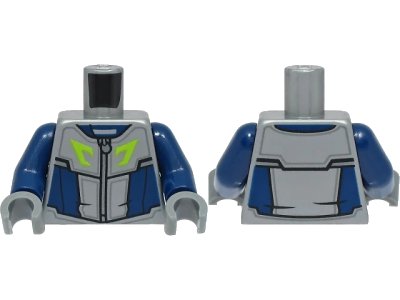 LEGO onderdeel Torso Racing Suit, Dark Blue Panels, Silver Zipper, Lime Logo Pattern / Dark Blue Arms / Dark Bluish Gray Hands (973pb4467c01)