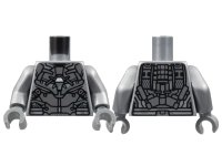 LEGO part Torso Armor, Silver Plates, Dark Bluish Gray Trim, White Trapezoid Pattern / Flat Silver Arms / Dark Bluish Gray Hands 973pb4752c01