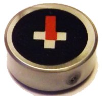 LEGO part Tile, Round 1 x 1 with Red Rectangle and White Squares on Black Background Pattern (Minecraft Compass) 98138pb073