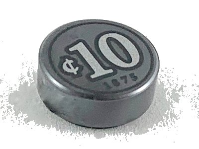 LEGO onderdeel Tile, Round 1 x 1 with Silver Coin Money with Cent Symbol, '10' and '1875' Pattern (98138pb103)