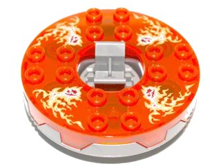 LEGO onderdeel Turntable 6 x 6 x 1 1/3 Round Base Serrated with Trans-Neon Orange Top and Fire Energy Pattern (Ninjago Spinner) (98318c13pb01)