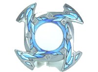 LEGO onderdeel Ring 4 x 4 with 2 x 2 Hole and 4 Arrow Ends with Blue and White Ice Shards Pattern (Ninjago Spinner Crown) 98341pb04