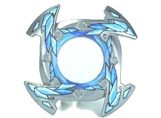 LEGO part Ring 4 x 4 with 2 x 2 Hole and 4 Arrow Ends with Blue and White Ice Shards Pattern (Ninjago Spinner Crown) (98341pb04)