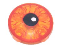 LEGO part Plate, Round 2 x 2 with Rounded Bottom with Red Rimmed Bloodshot Eye, Black Pupil with White Glint Pattern 2654pb019