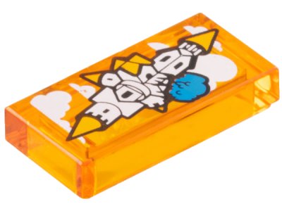 LEGO part Tile 1 x 2 with Floating Castle in the Sky with Orange Roofs, White Clouds and Dark Azure Tree Pattern (3069pb1274)