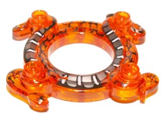LEGO onderdeel Ring 4 x 4 with 2 x 2 Hole and 2 Intertwined Snakes with Dark Bluish Gray and White Scales Pattern (Ninjago Spinner Crown) (98344pb02)