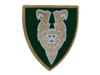 LEGO part Minifigure, Shield Triangular  with Dark Green and Gold Rascus Monkey Pattern 3846pb015