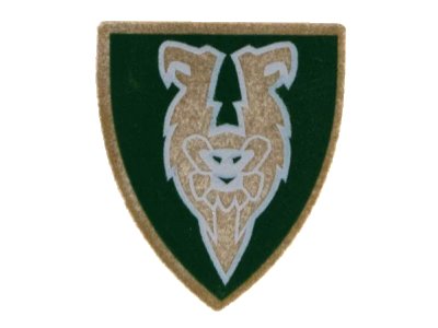 LEGO onderdeel Minifigure, Shield Triangular  with Dark Green and Gold Rascus Monkey Pattern (3846pb015)