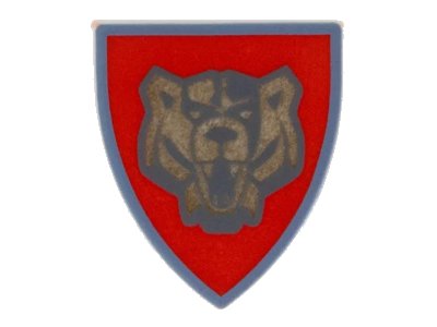 LEGO onderdeel Minifigure, Shield Triangular  with Red and Gold Santis Bear Pattern (3846pb016)