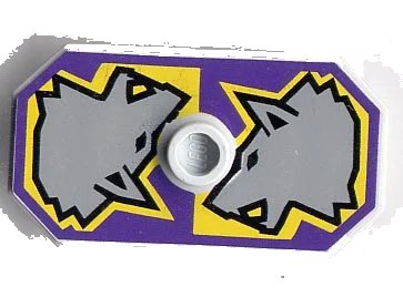 LEGO onderdeel Minifigure, Shield Octagonal Long with Stud with Knights Kingdom Danju Wolf Pattern (Printed Version) (48494pb01)