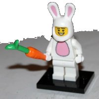 LEGO part Bunny Suit Guy, Series 7 (Complete Set with Stand and Accessories) col07-3
