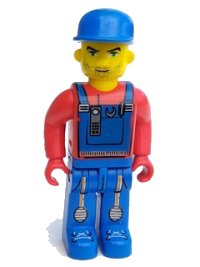LEGO onderdeel Tractor Driver With Blue Overalls, Red Shirt, Plain Blue Cap, Beard Stubble 4j006