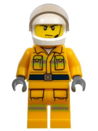 LEGO onderdeel Fire - Reflective Stripes, Bright Light Orange Suit, White Helmet, Scowl cty0968