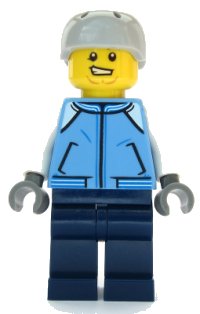 LEGO onderdeel Snowboarder - Male, Medium Blue Jacket, Light Bluish Gray Sports Helmet cty1087