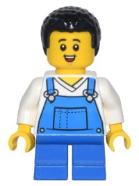 LEGO onderdeel Child - Boy, Blue Overalls over V-Neck Shirt, Blue Short Legs, Black Coiled Hair, Freckles cty1443