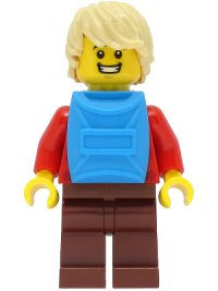 LEGO onderdeel Passenger - Male, Red Plaid Flannel Shirt, Reddish Brown Legs, Tan Hair, Dark Azure Backpack cty1473