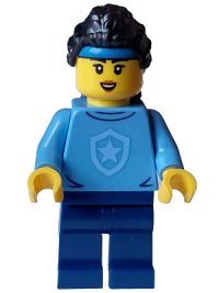 LEGO onderdeel Police - City Officer in Training Female, Medium Blue Shirt with Badge, Dark Blue Legs, Black Hair, Headband cty1560