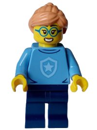 LEGO onderdeel Police - City Officer in Training Female, Medium Blue Shirt with Badge, Dark Blue Legs, Nougat Hair, Glasses cty1562