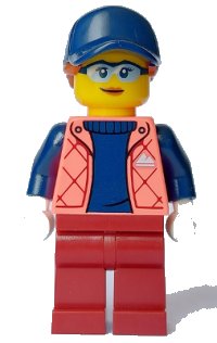 LEGO onderdeel Female - Coral Jacket over Sweater, Dark Red Legs, Dark Blue Cap, Dark Orange Hair cty1632