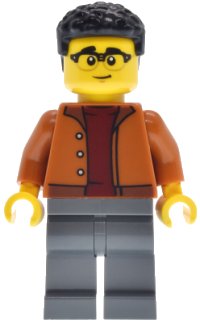LEGO onderdeel EV Supercar Driver - Male, Dark Orange Jacket, Dark Bluish Gray Legs, Black Coiled Hair cty1945