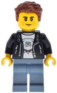 LEGO onderdeel Hot Rod Driver - Male, Black Leather Jacket, Sand Blue Legs, Reddish Brown Hair cty1946