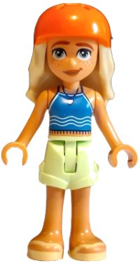 LEGO onderdeel Friends Sage - Blue Tank Top, Yellowish Green Shorts, Bright Light Yellow Sandals, Reddish Orange Bicycle Helmet frnd0783