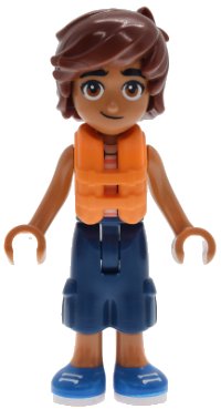 LEGO onderdeel Friends Leo - Bright Light Orange Sleeveless Shirt, Orange Life Jacket, Dark Blue Cropped Trousers, Blue Shoes frnd0883