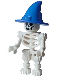 LEGO onderdeel Skeleton - Standard Skull, Bent Arms Vertical Grip, Blue Wizard / Witch Hat gen180