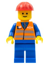 LEGO part Orange Vest with Safety Stripes - Blue Legs, Red Construction Helmet trn121