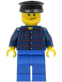 LEGO onderdeel Plaid Button Shirt, Blue Legs, Black Hat, Lopsided Smile with Dimple (Truck Driver) twn195