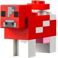 LEGO part Minecraft Cow, Mooshroom (Light Bluish Gray Pixel Between Eyes and Dark Bluish Gray Top Border on Forehead) - Brick Built minecow02c