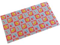 LEGO onderdeel Duplo, Schoonmaakdoek 5 x 9 cm met Koraal en Lichtaqua Vierkanten met Gele Appels en Citroenen, Koraal en Middelblauw Kersen Patroon 103669pb02