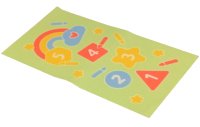 LEGO onderdeel Duplo, Doek Speelkleed 5 x 9 cm met Koraal, Geel en Middelblauw Vormen, Krijttjes en Regenboog op Geelachtige Groene Achtergrond Patroon 103669pb03