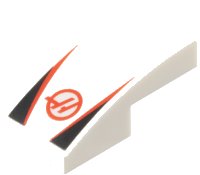 LEGO part Slope, Curved 2 x 1 x 2/3 with Haas Formula 1 Logo Stylized Capital Letter H in Circle, Red Stripes, Black Triangles Pattern 11477pb225