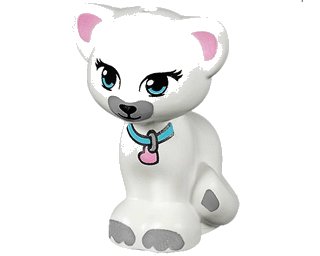 LEGO part Cat, Friends / Elves, Sitting with Medium Azure Eyes and Collar with Bright Pink Heart Tag, Black Nose and Light Bluish Gray Patches Pattern (Jewel) (11602pb02)