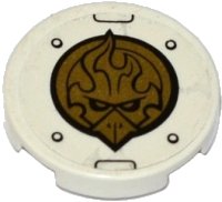 LEGO part Tile, Round 2 x 2 with Bottom Stud Holder with Gold Chima Eagle Emblem, Rivets and Black Lines Pattern (Sticker) - Set 70142 14769pb017