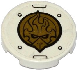 LEGO part Tile, Round 2 x 2 with Bottom Stud Holder with Gold Chima Eagle Emblem, Rivets and Black Lines Pattern (Sticker) - Set 70142 (14769pb017)